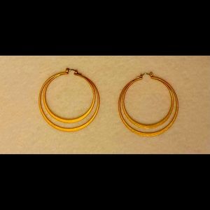 Vintage Gold double thick hoop earrings.